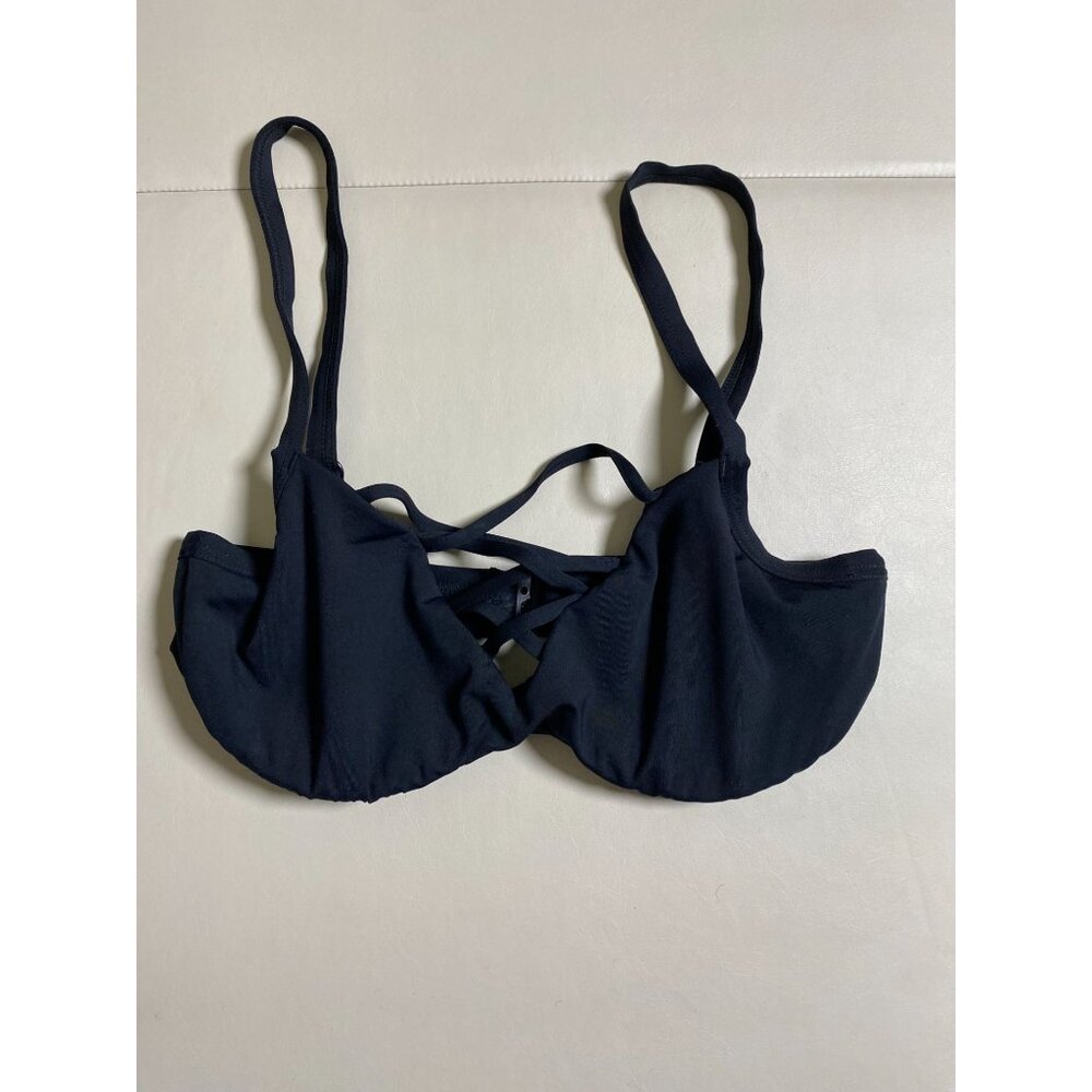 Seafolly Australia Black Crisscross Strappy‎ Bikini Top Sz 10 Underwire Swimwear